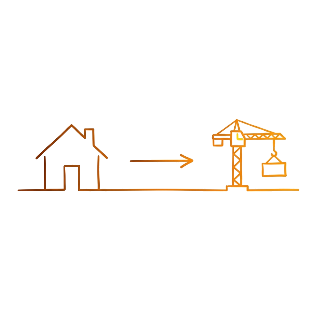 Architectural sketch and marker layout plan of construction on white background