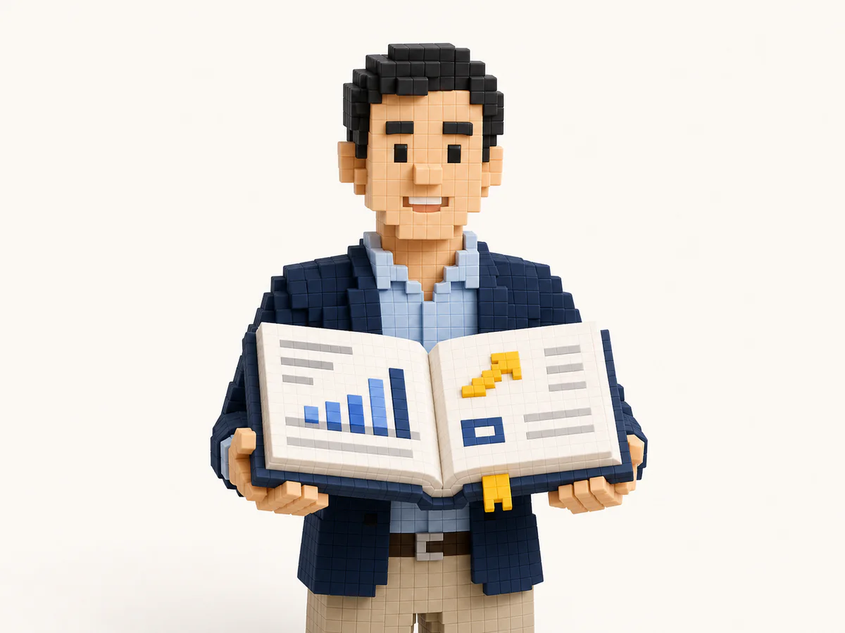 3D-Pixel-Berater hält einen kostenlosen KI-Guide