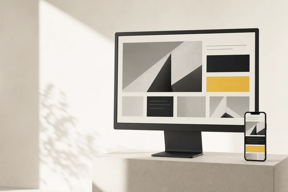 Illustration einer Website auf Desktop und Smartphone