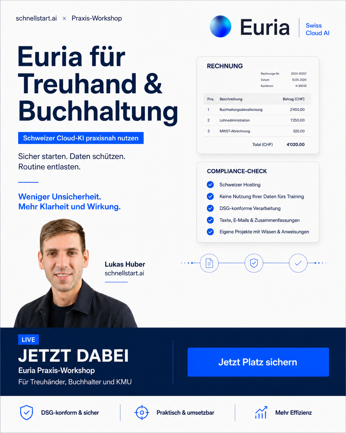 Euria für Treuhand & Buchhaltung — Schweizer KI Praxis-Workshop mit Lukas Huber, schnellstart.ai